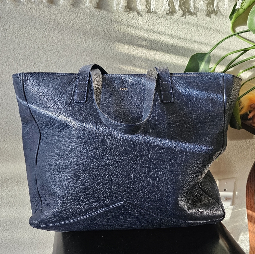 Facine Navy Blue Leather Tote Bag